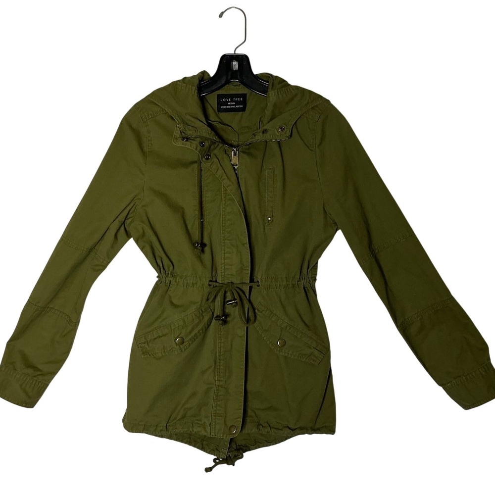 Love Tree Utility Jacket Womens Medium‎ Olive Green Hooded Casual Streetwear